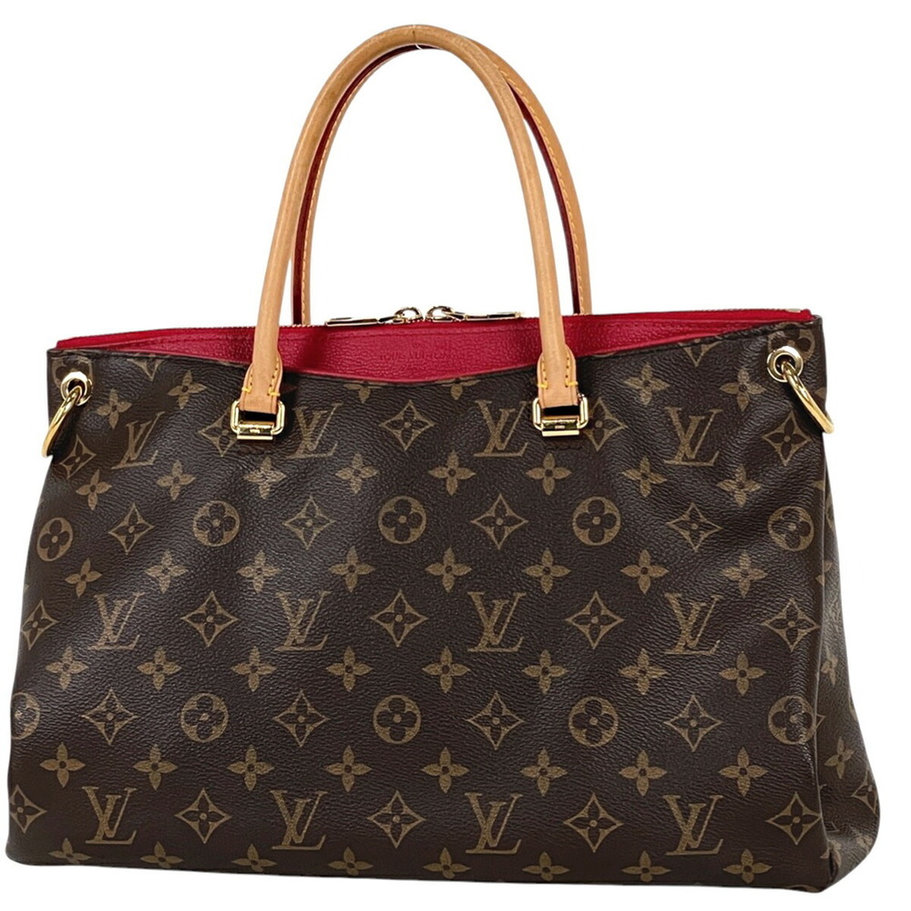 Louis Vuitton Pallas Shoulder Bag Handbag Monogram Brown Cerise Red